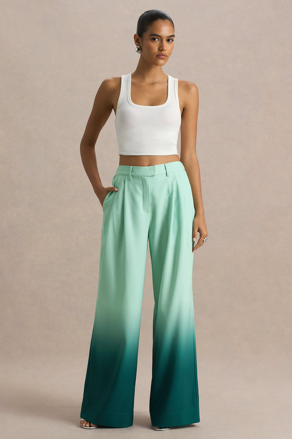 Safia | Pantalón de satén degradado esmeralda de pierna ancha