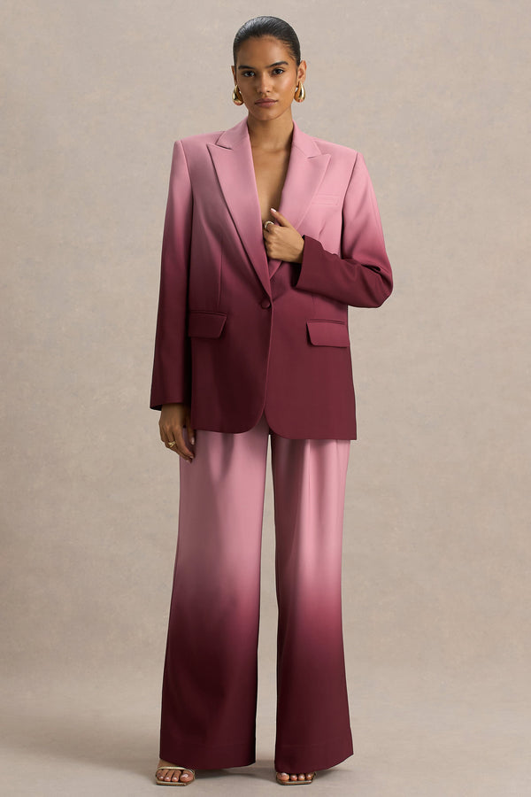 Enya | Blazer de satén degradado color cereza con escote pronunciado