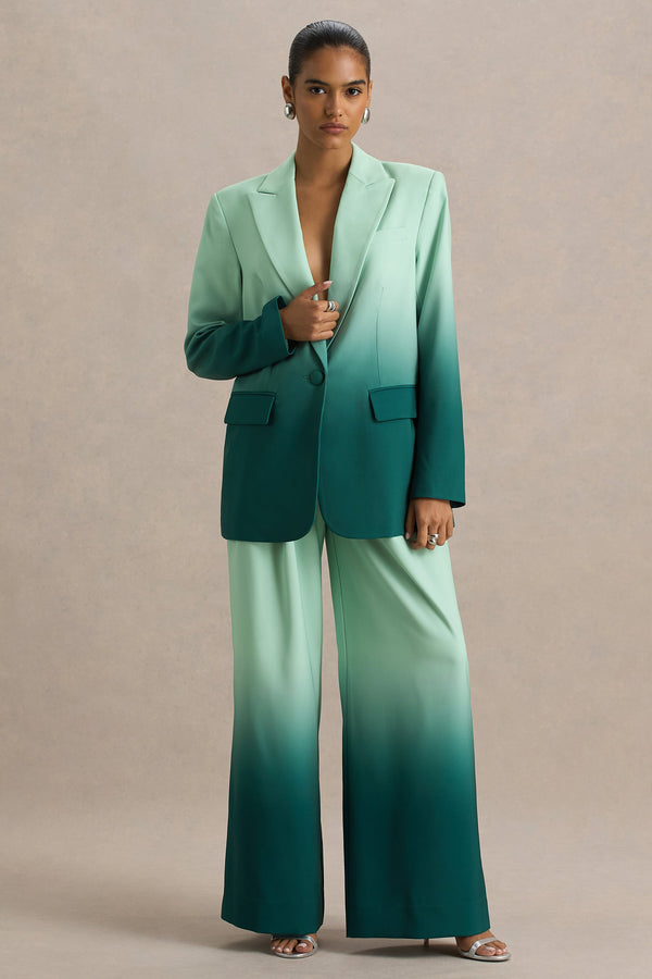 Enya | Blazer de satén degradado esmeralda con escote pronunciado