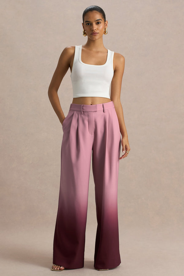 Safia | Pantalón ancho de satén con degradado color cereza