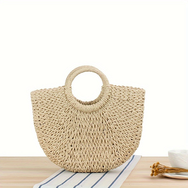 Ottavia | Bolso de media luna en paja trenzada beige natural