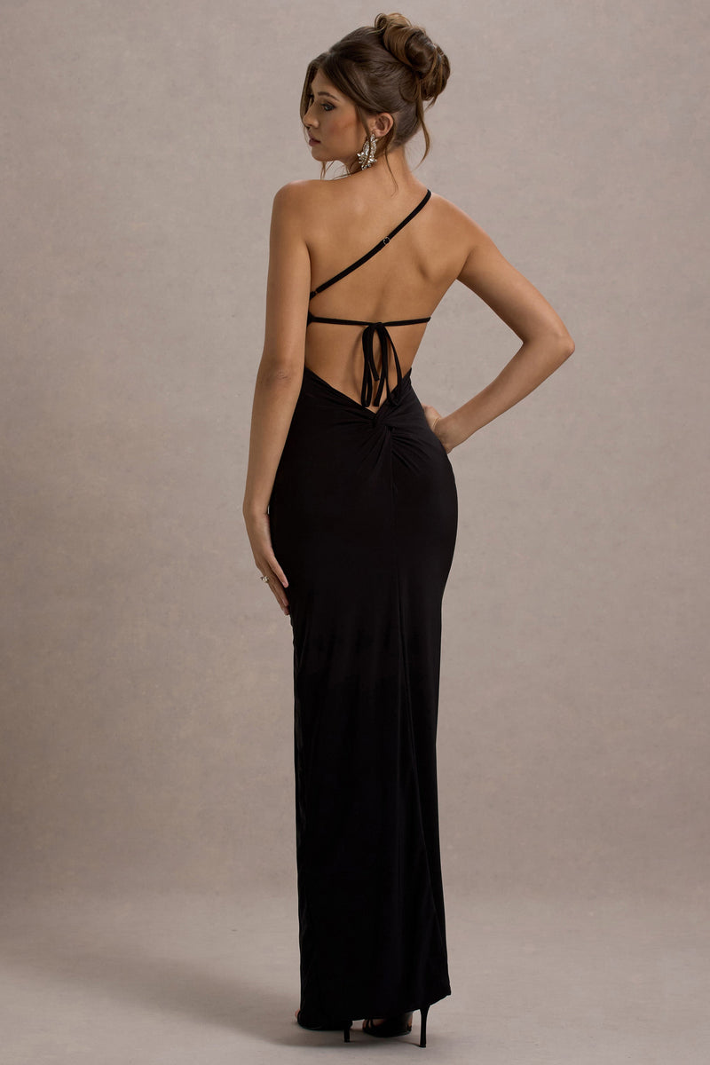 Dressing Up | Vestido maxi negro de un solo hombro con detalle de espalda descubierta