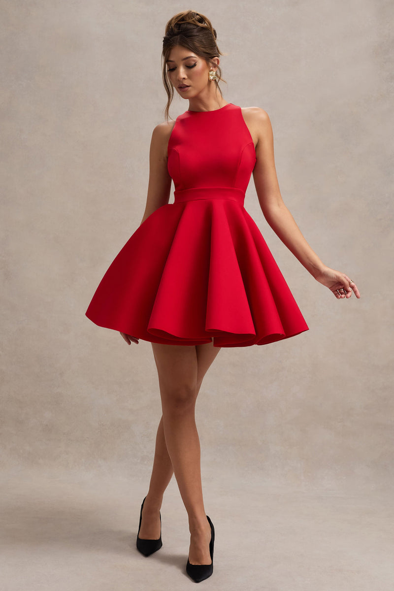 Waverly | Minivestido skater rojo sin mangas con escote redondo racerback