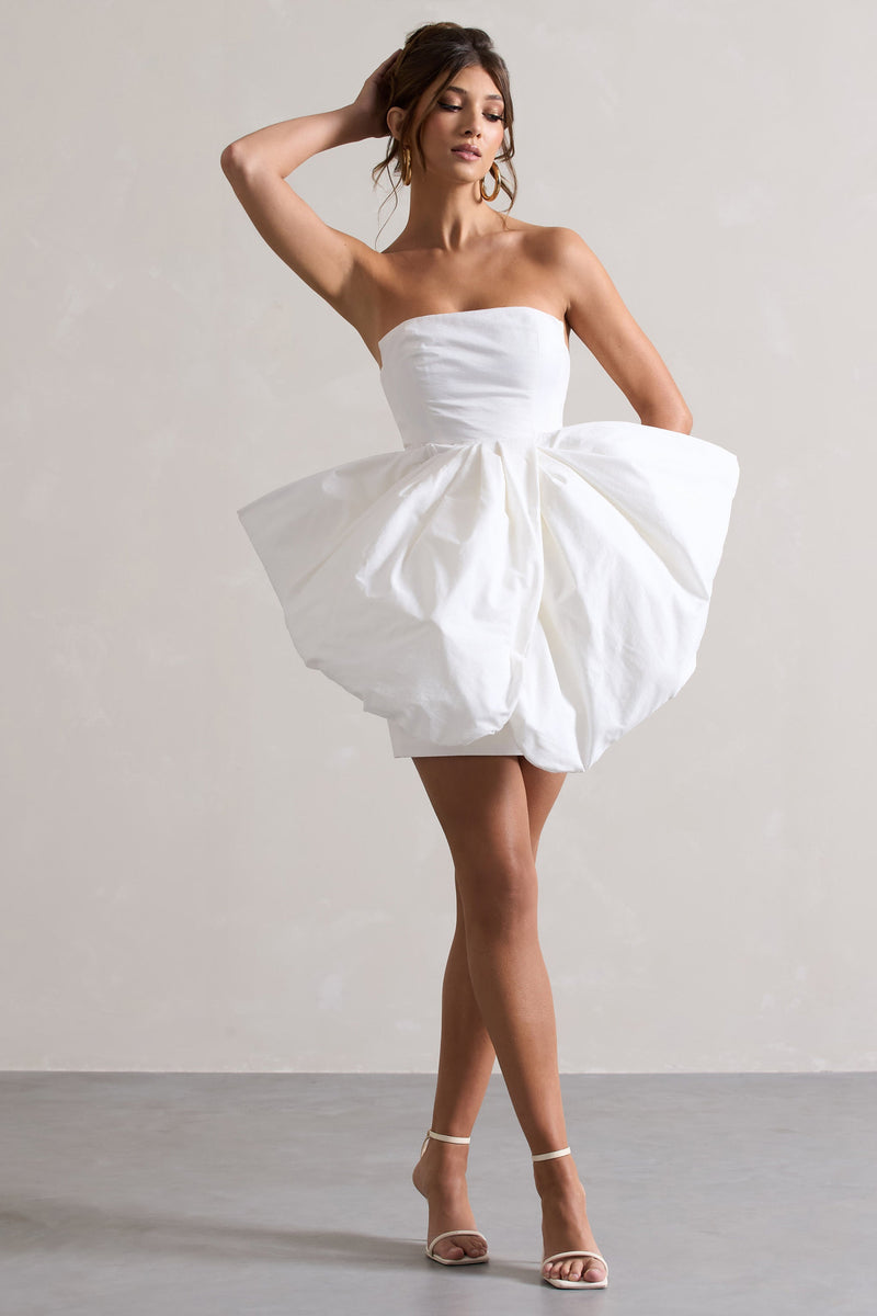 Bladen | Vestido mini bandeau color crema con falda de lazo desmontable