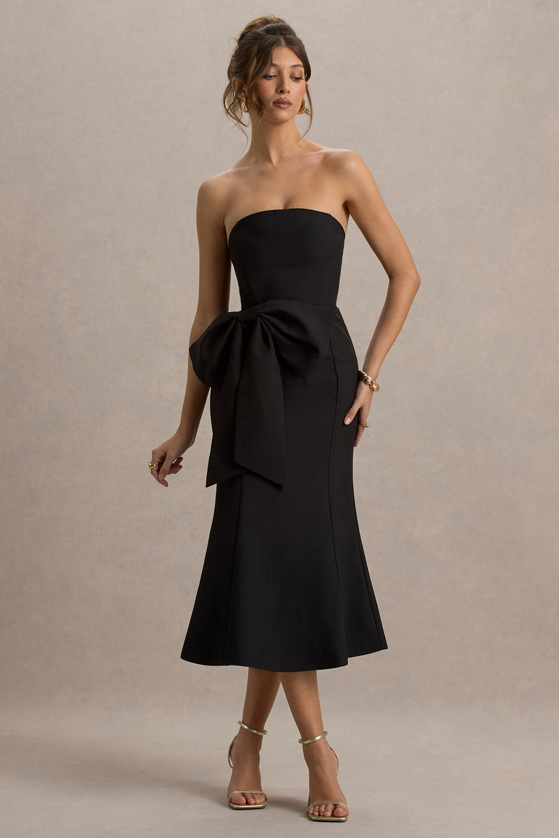 To Me | Vestido midi negro tipo bandeau con lazo extragrande