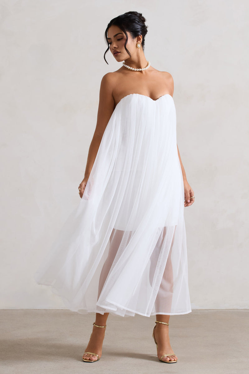 Dreamland | Vestido mini corsé color marfil con escote corazón y sobrefalda de tul