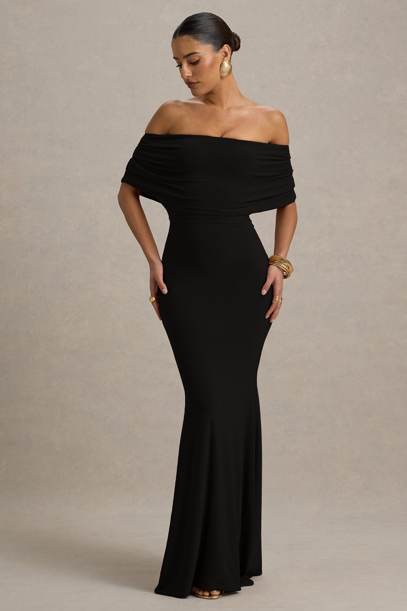 Bowden | Vestido maxi negro Bardot