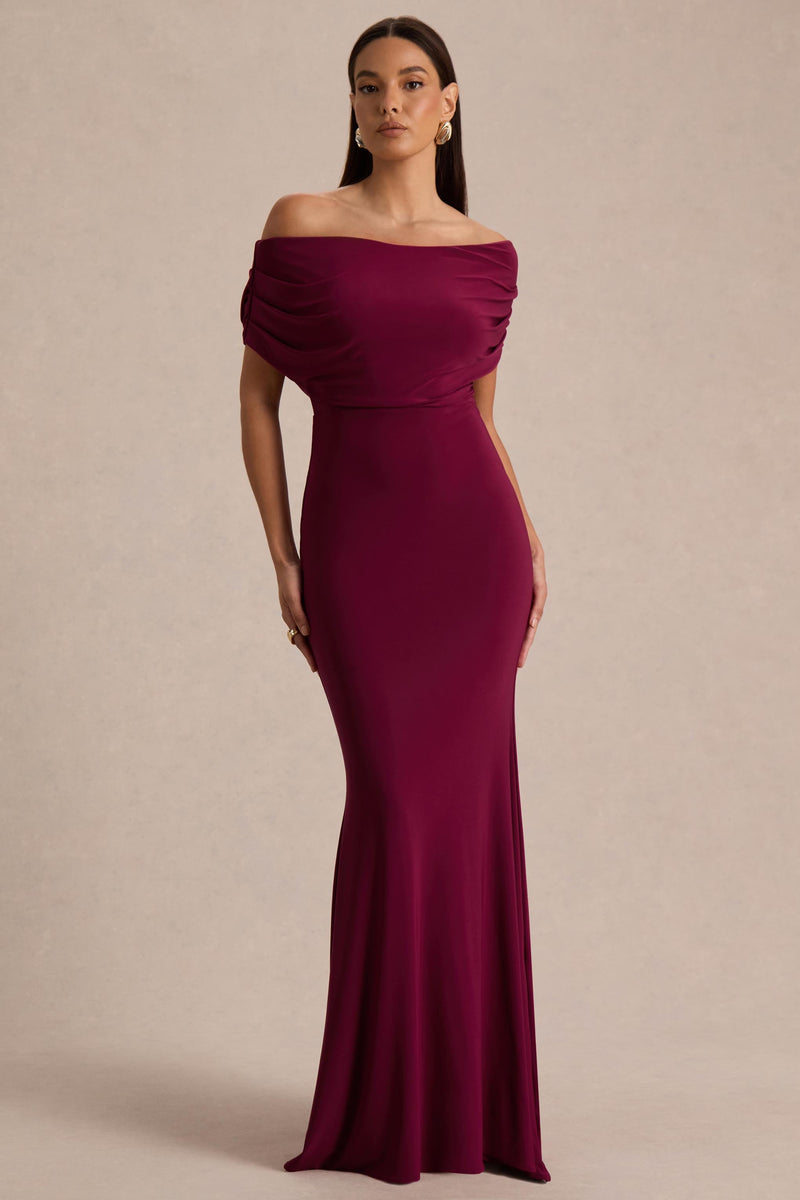 Bowden | Vestido largo Bardot color baya