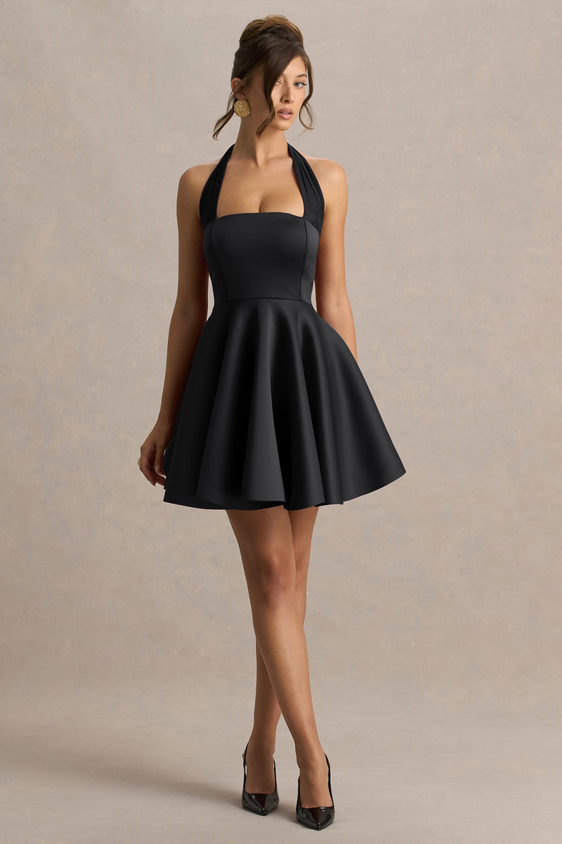 Peggy | Vestido mini skater negro con cuello halter
