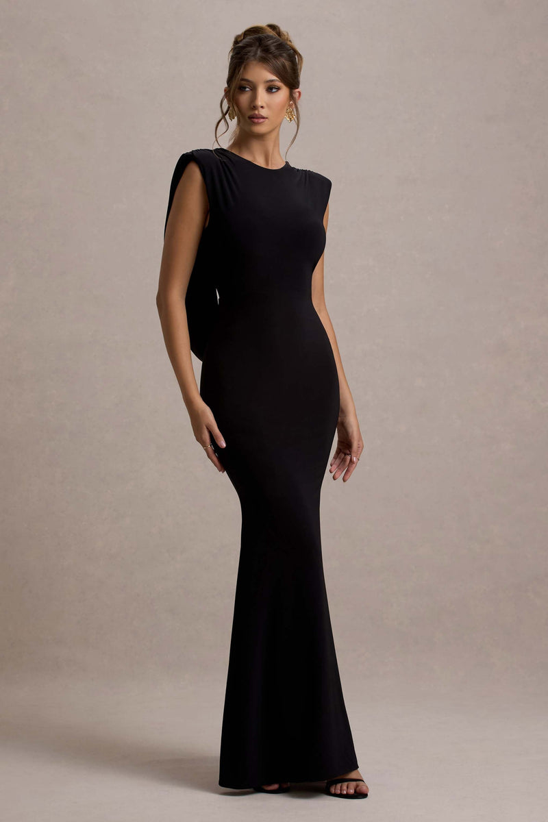 Hasta la luna | Vestido largo negro con espalda drapeada
