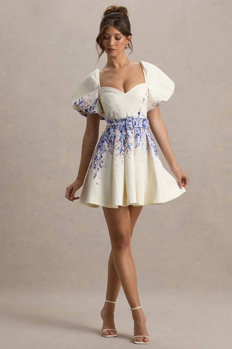 Tapia | Vestido mini con estampado de glicinas y cinturón