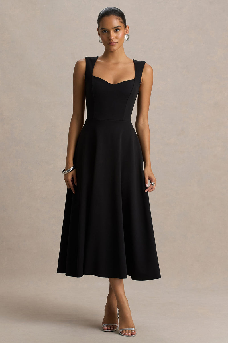 Andromeda | Vestido midi negro con escote corazón