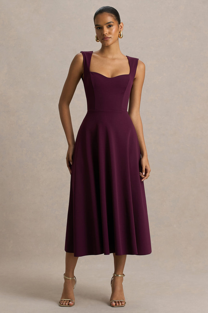 Andromeda | Vestido midi burdeos con escote corazón
