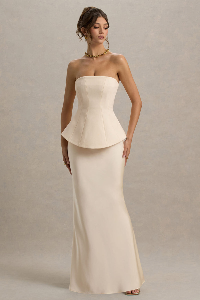 Ohio | Vestido largo color champán tipo corsé sin tirantes