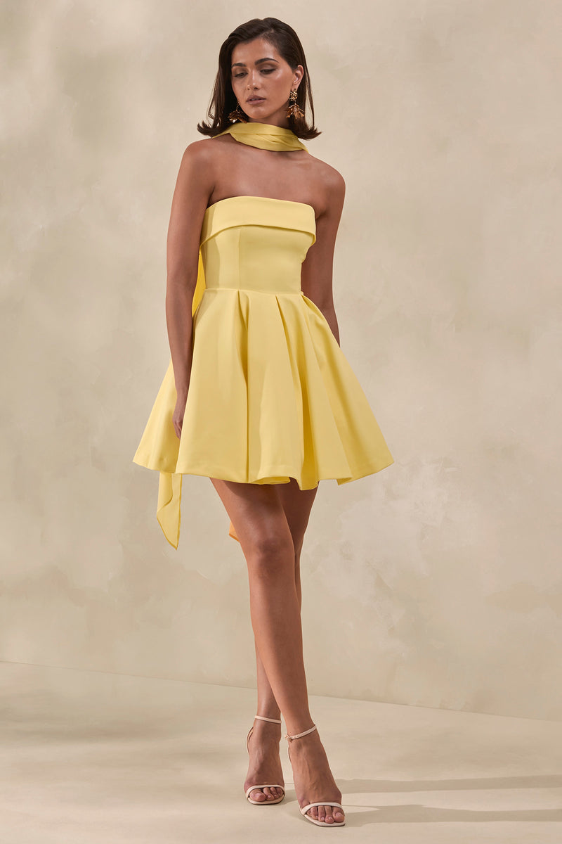 Bruna | Vestido mini skater bandeau amarillo limón