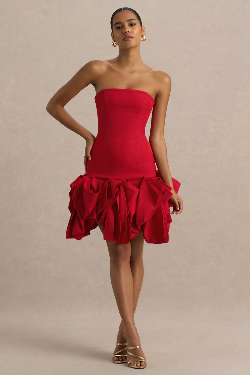 Erica | Vestido mini rojo con volantes y efecto abullonado