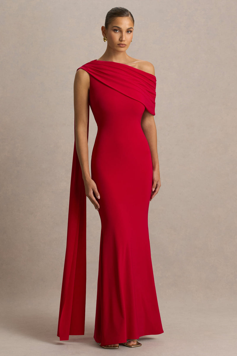 Zendaya | Vestido maxi rojo de corte sirena con escote asimétrico y fajín
