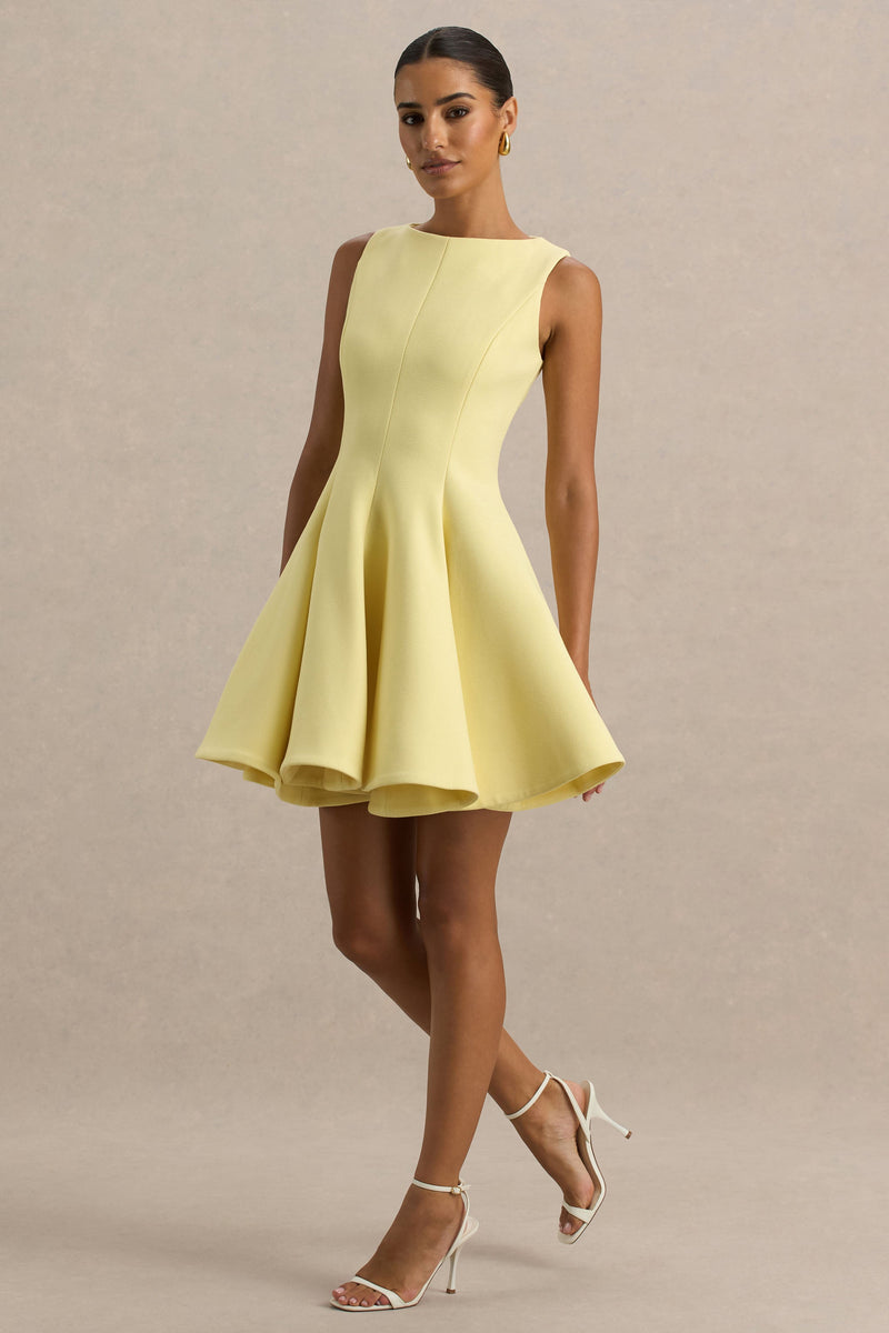 Gabrielle | Minivestido skater de escote barco amarillo limón