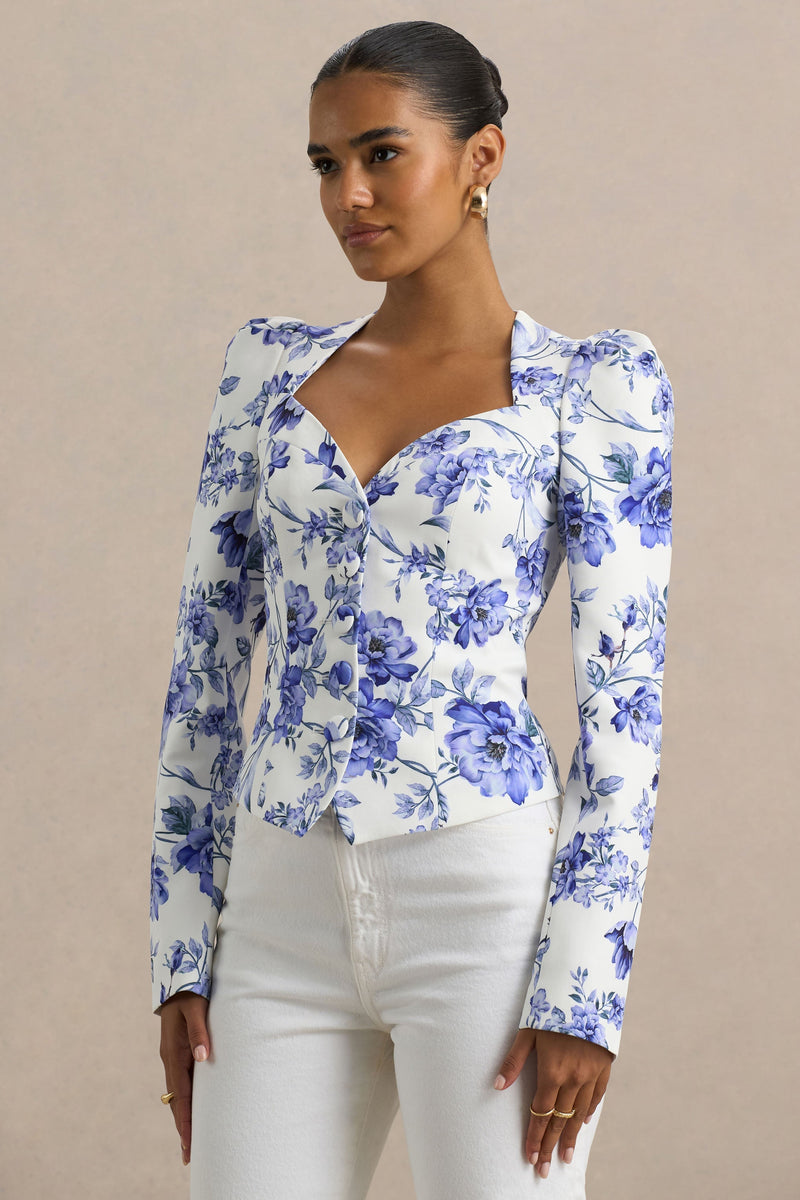 Olympia | Top de manga larga con escote corazón y estampado floral
