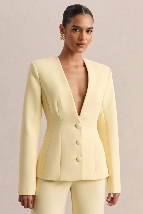 Rosalina | Blazer sastre color limón con escote extremadamente pronunciado