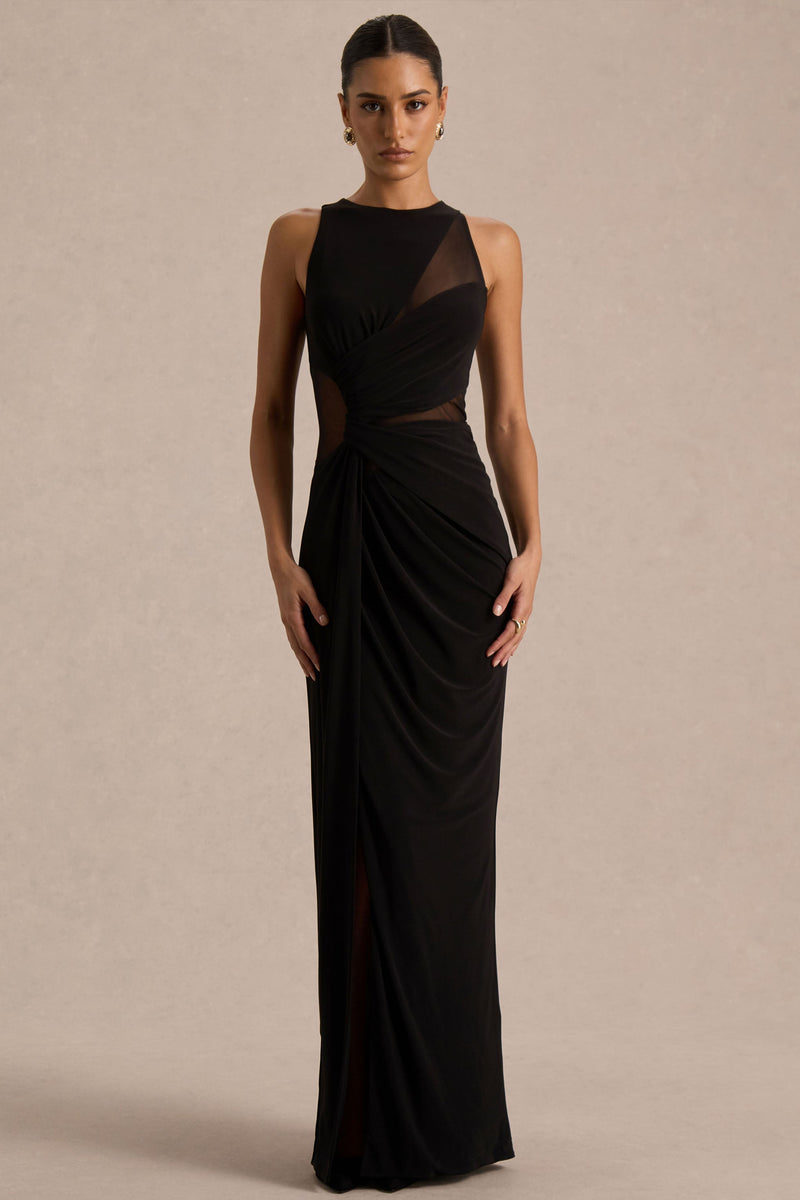 Opaline | Vestido largo negro de cuello redondo