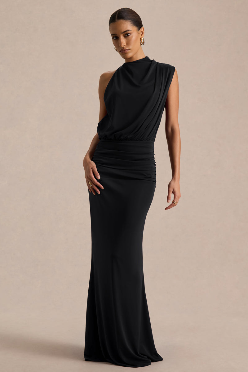 Umaira | Vestido maxi negro de cuello alto