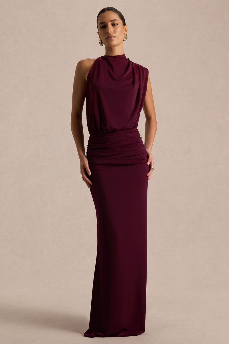 Umaira | Vestido largo burdeos de cuello alto