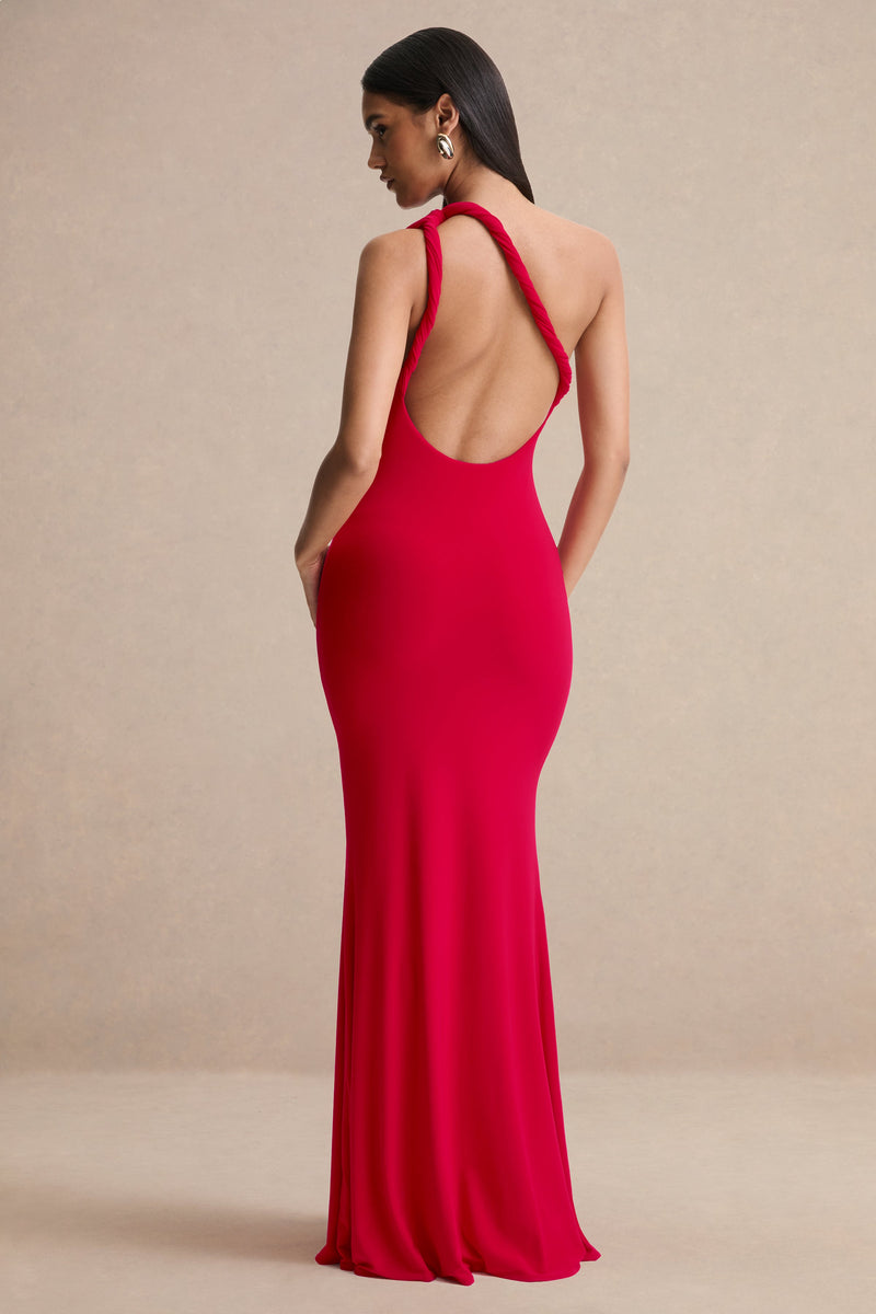 Ottilie | Vestido largo rojo con escote asimétrico