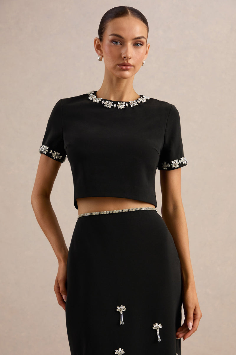 Salma | Top negro con detalles ornamentados