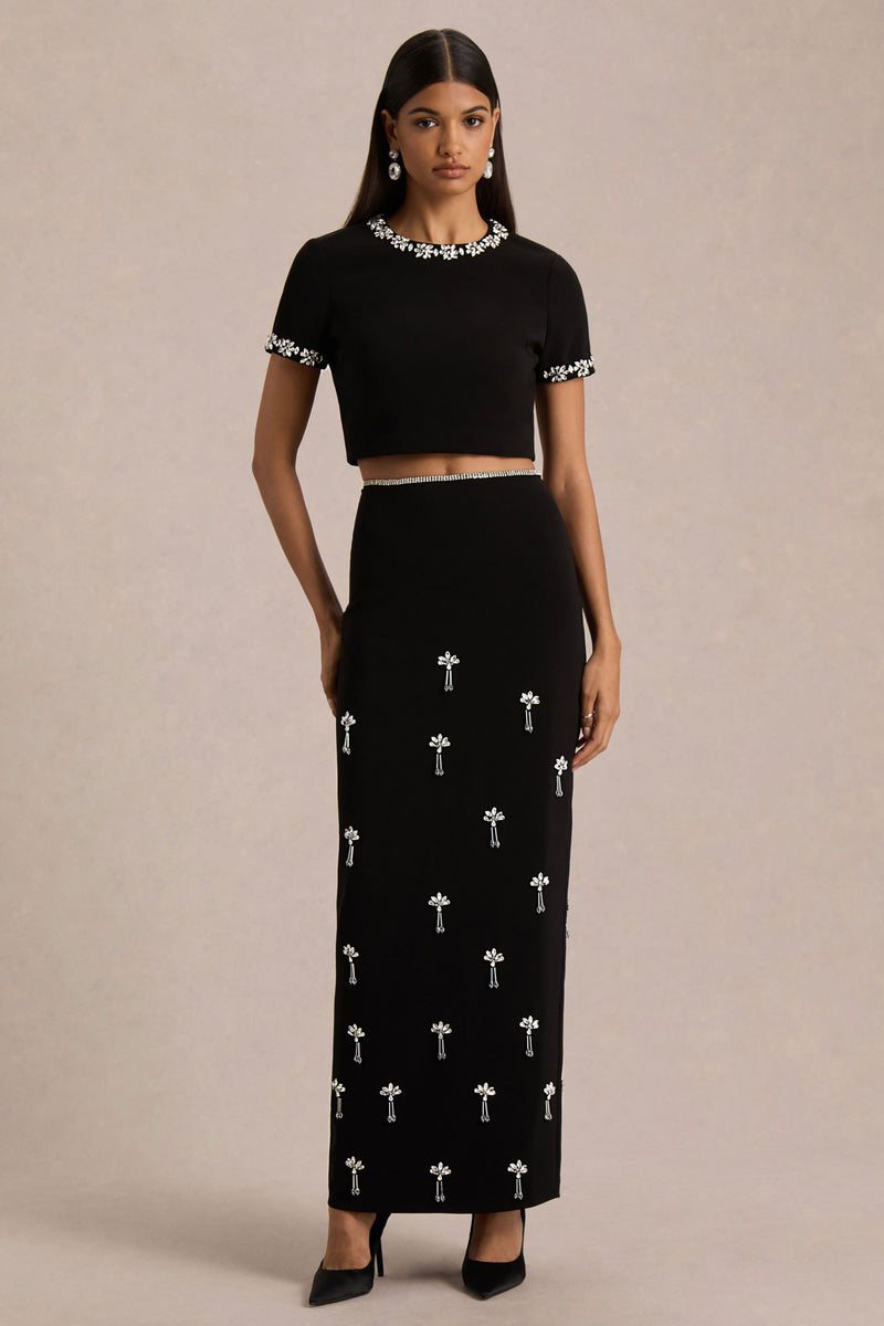Aven | Falda larga negra con detalles ornamentados