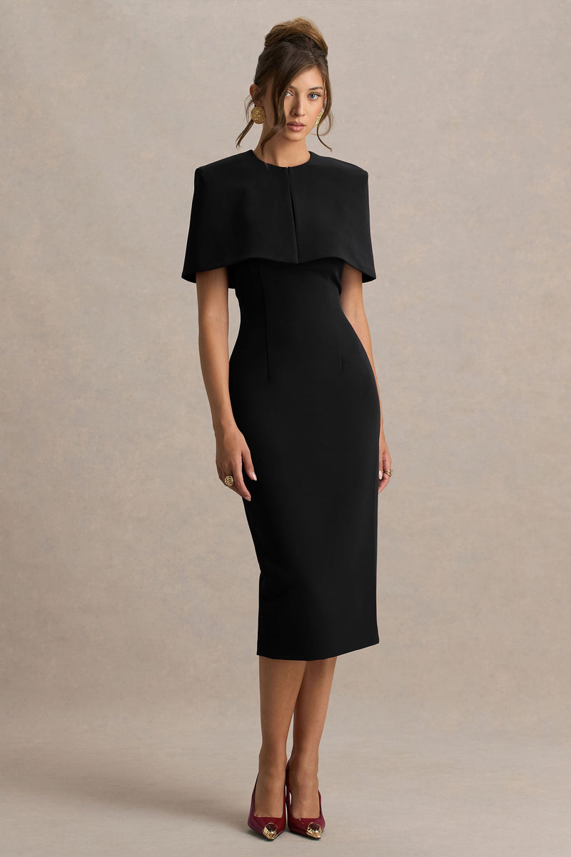 Baylor | Vestido midi negro con detalle de capa desmontable