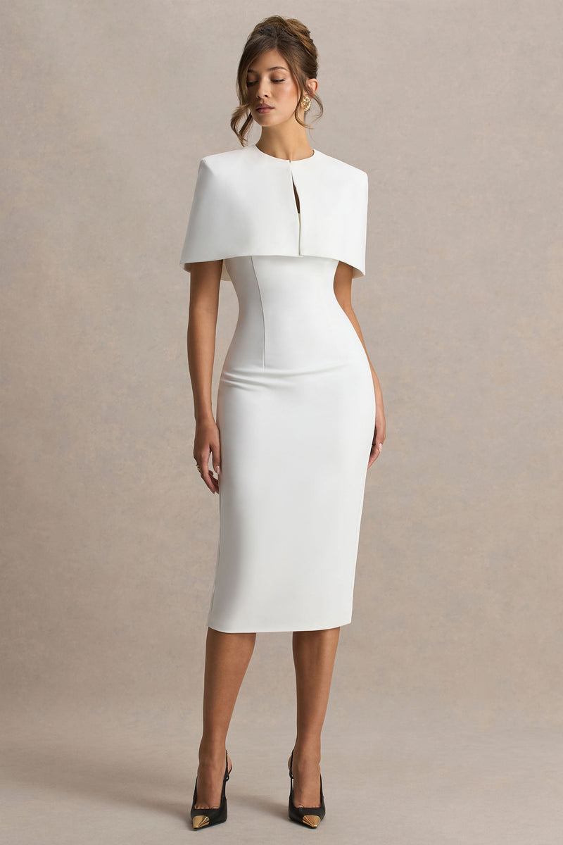 Baylor | Vestido midi blanco con capa desmontable
