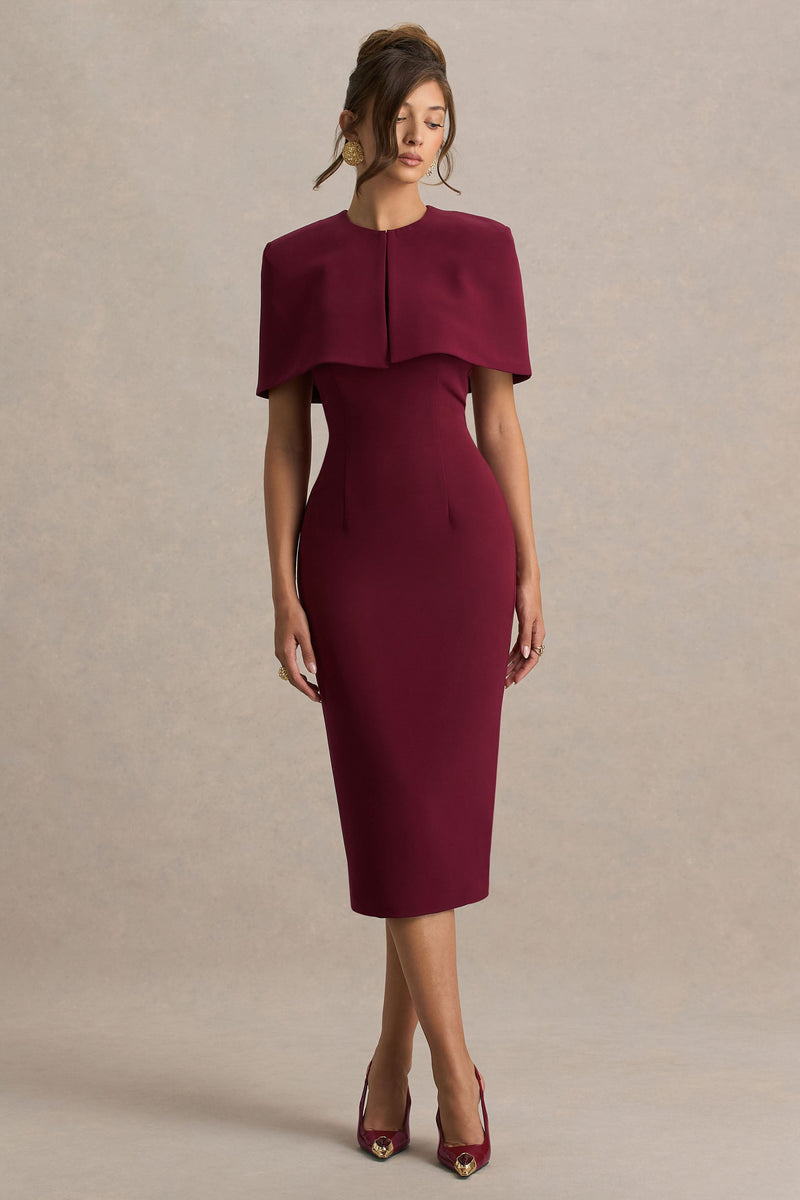 Baylor | Vestido midi burdeos con capa desmontable