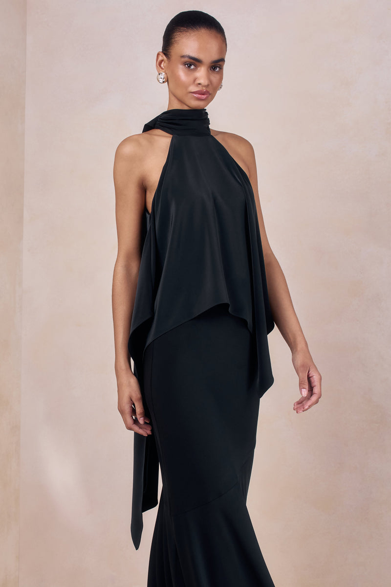Sancelle | Top negro de satén con cuello halter