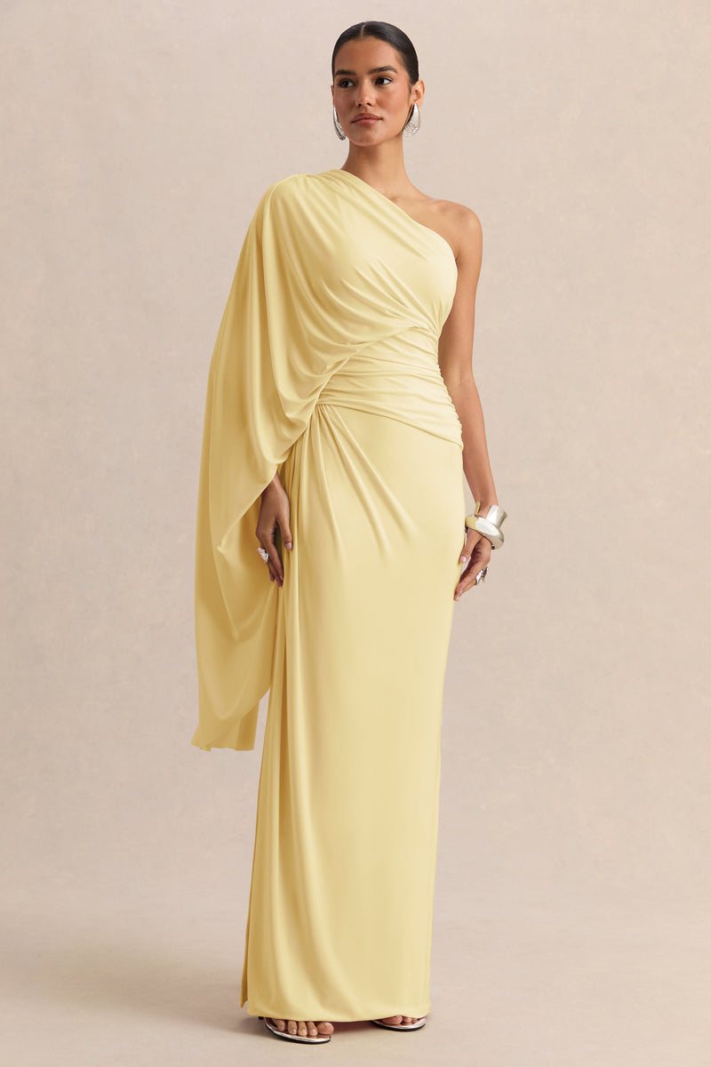 Sabella | Vestido maxi color limón con escote asimétrico