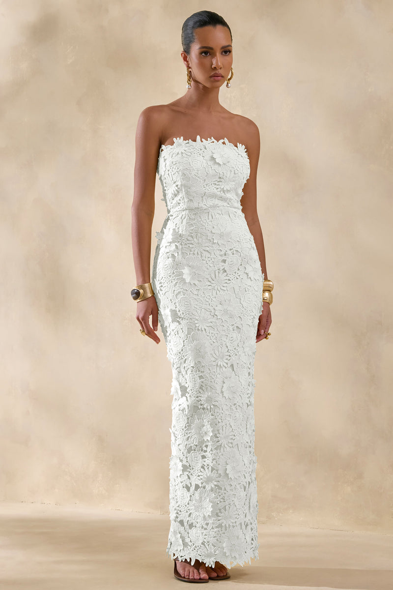 Gracie | Vestido largo blanco de encaje estilo bandeau