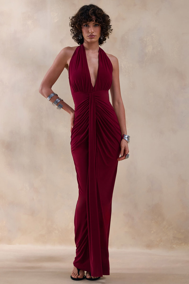 Lesley | Vestido maxi burdeos con escote pronunciado