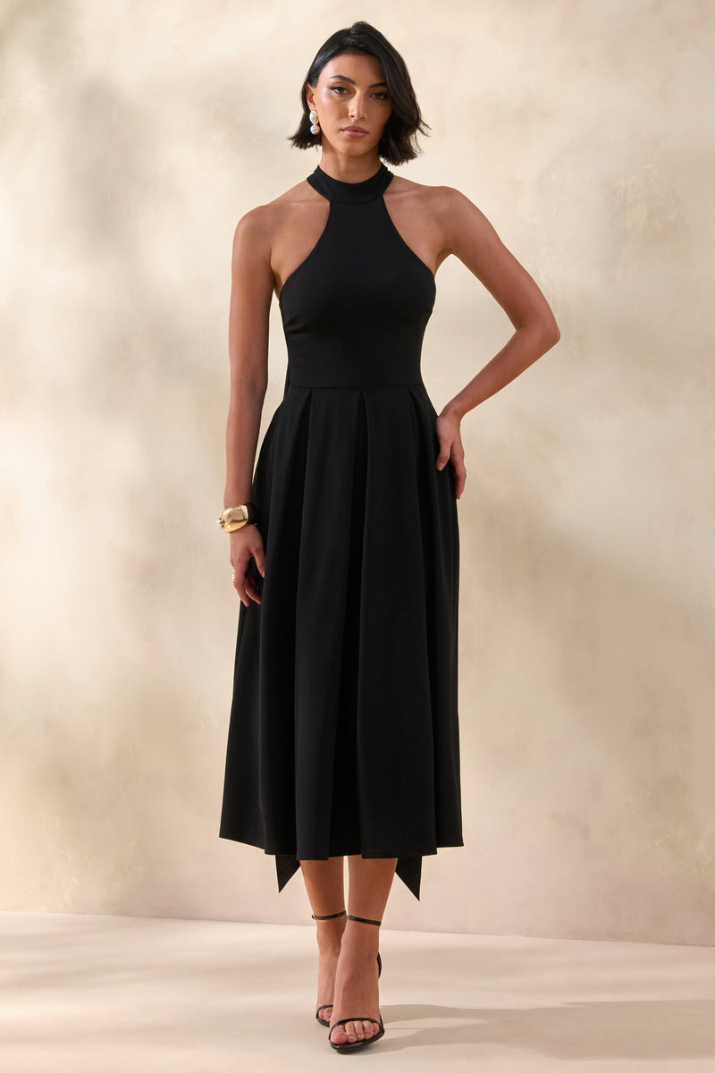 Rhode | Vestido midi negro de cuello halter