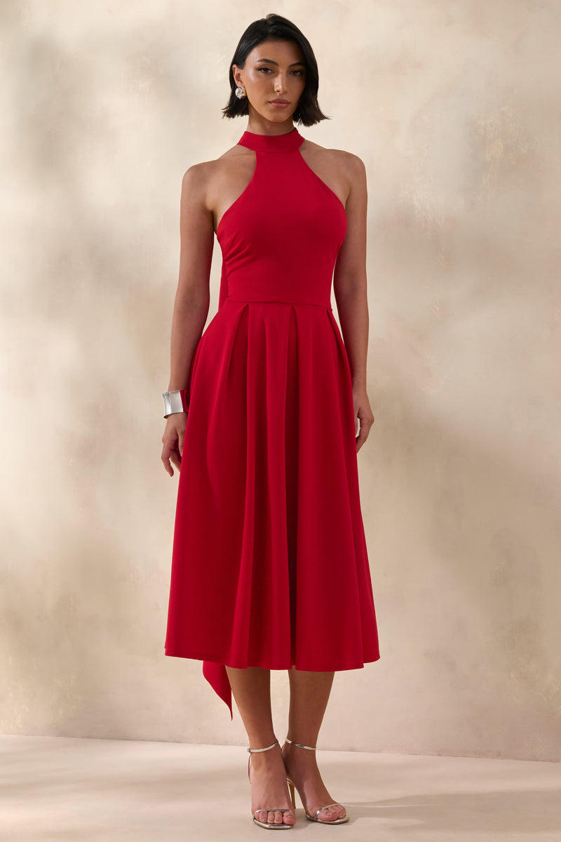 Rhode | Vestido midi rojo de cuello halter