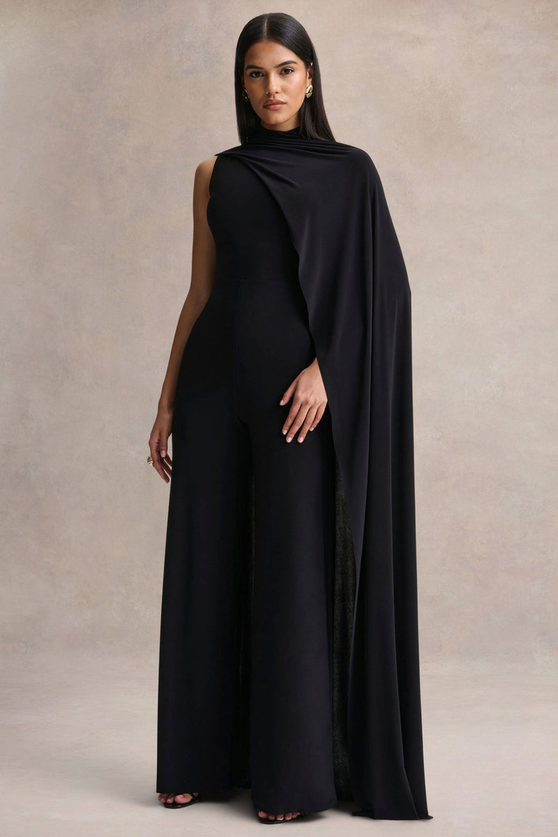 Seema | Mono negro de cuello alto con capa