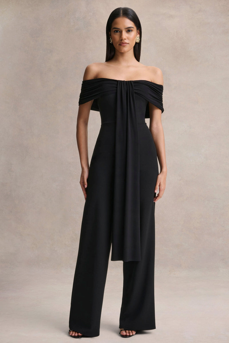 Kalida | Mono negro con cuello Bardot y detalle de banda colgante