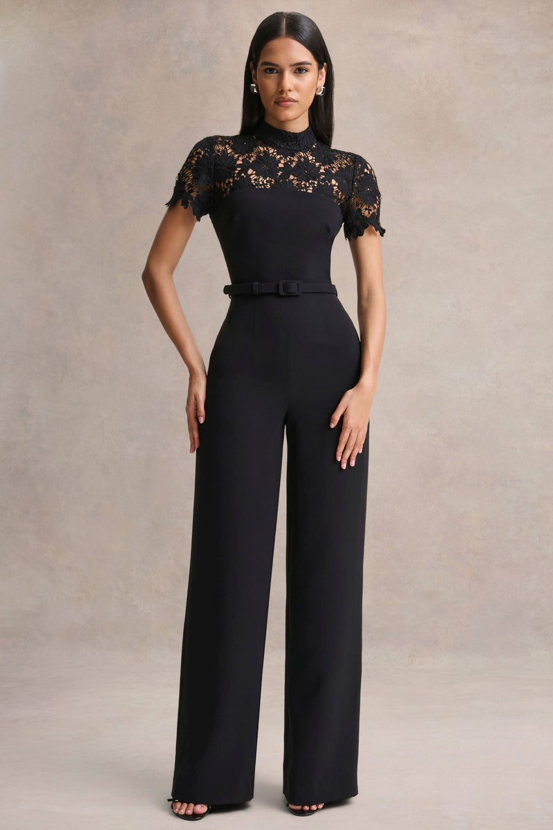 Orlina | Mono negro de cuello alto con detalles de encaje