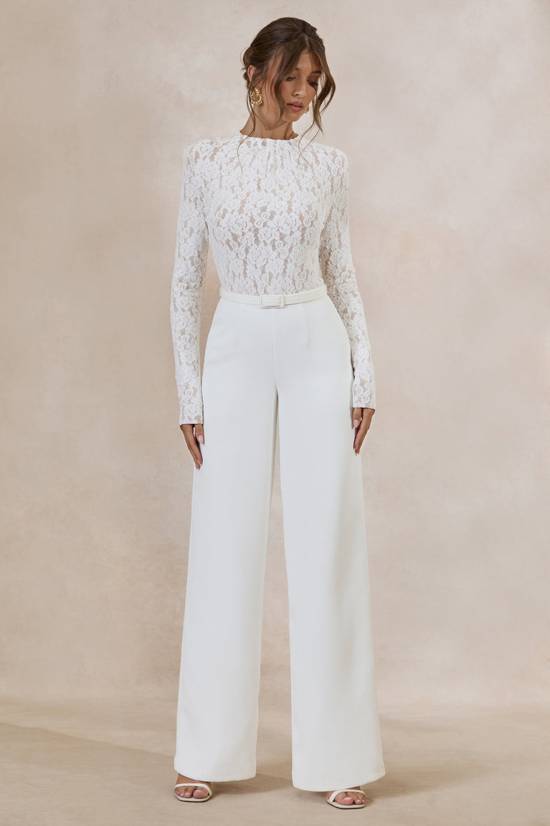 Romancea | Mono Blanco de Encaje con Cuello Alto