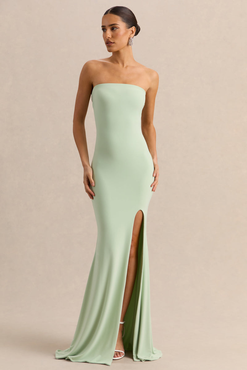 Melva | Vestido largo de palabra de honor en color menta