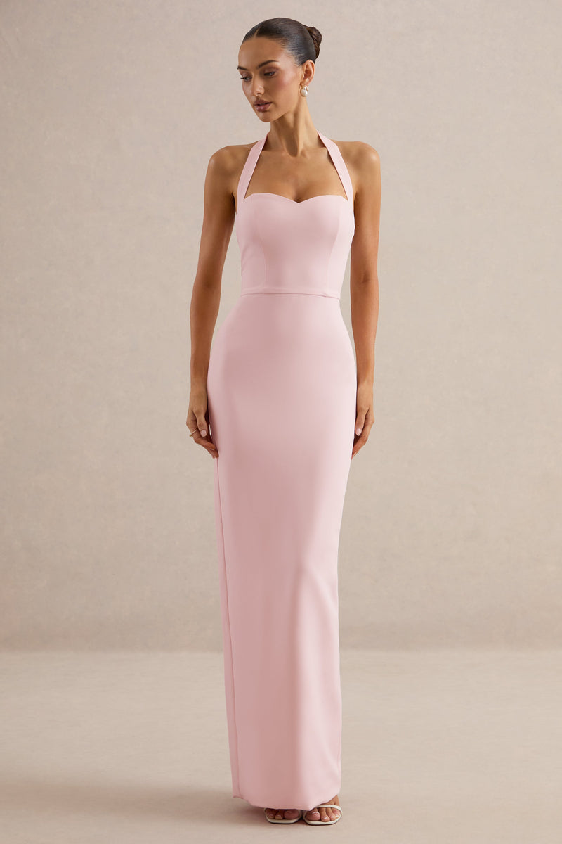 Heloira | Vestido maxi rosa claro con escote corazón