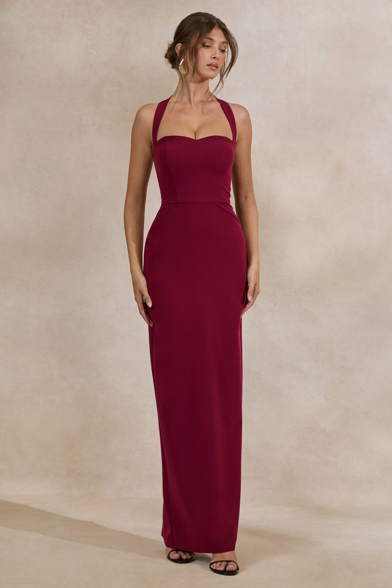 Heloira | Vestido largo burdeos con escote corazón