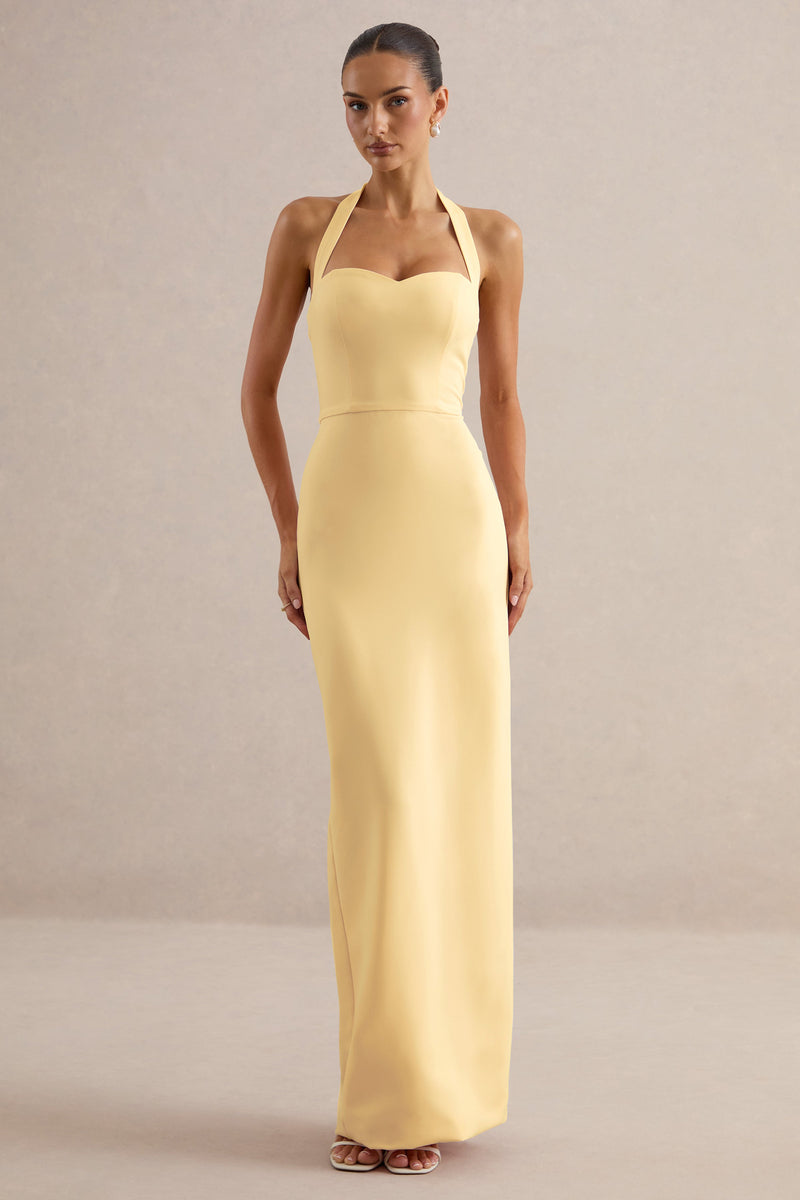 Heloira | Vestido maxi color limón con escote corazón