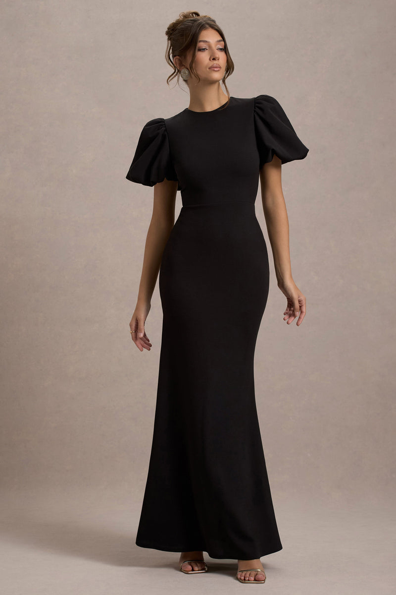 Love Letters | Vestido largo negro con mangas abullonadas