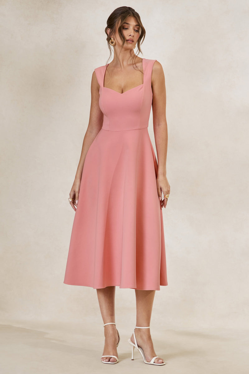 Andromeda | Vestido midi coral con escote corazón