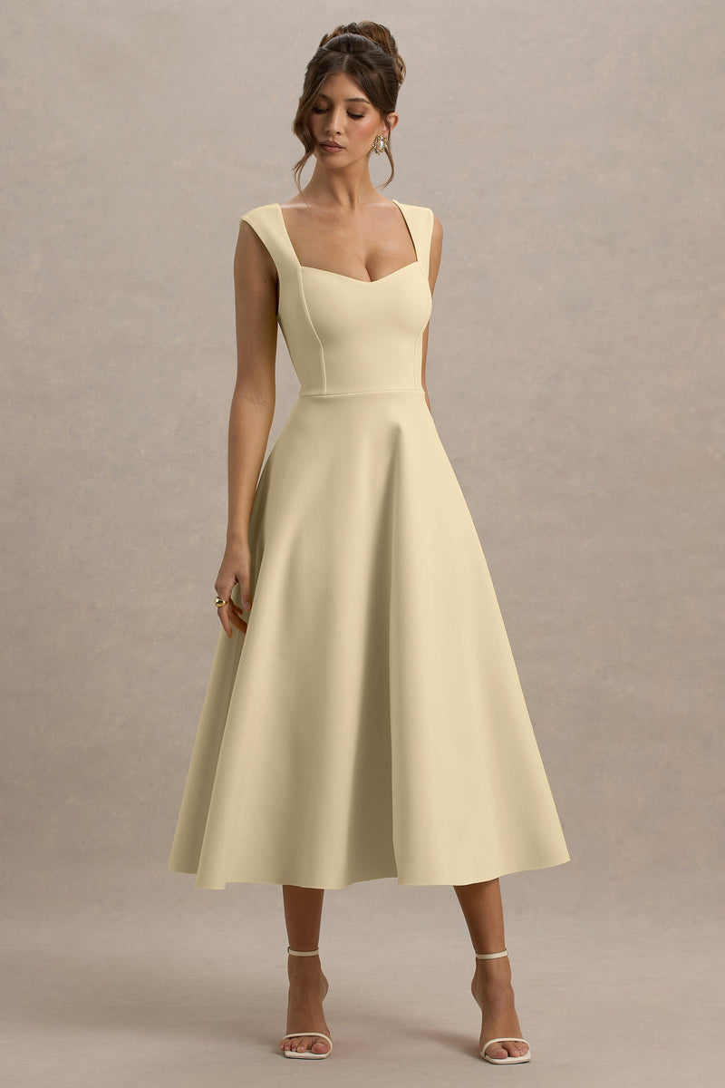 Andromeda | Vestido midi amarillo limón con escote corazón